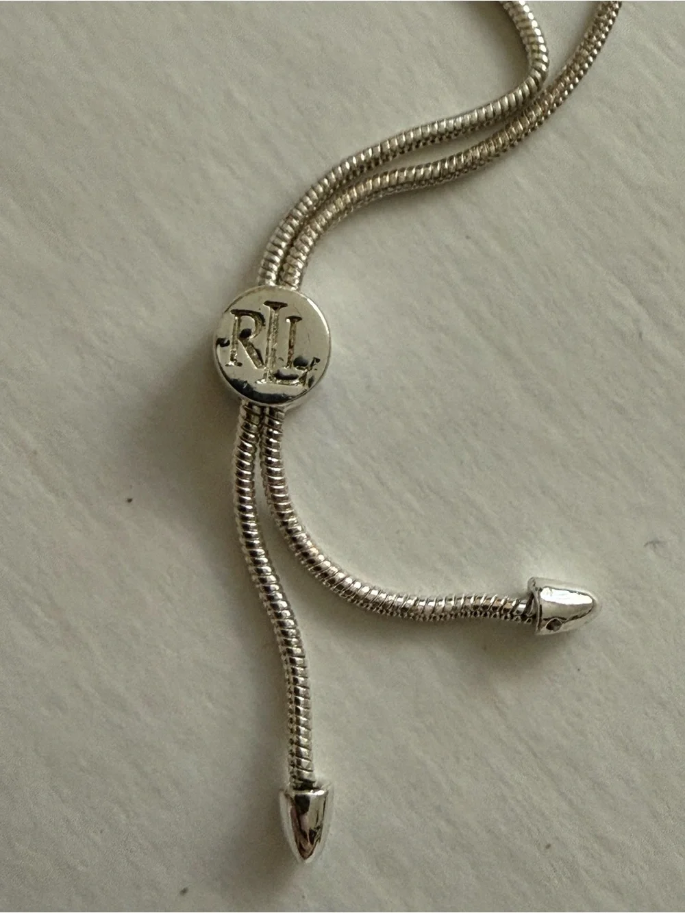 Lauren Ralph Lauren Crystal Pavé Padlock Adjustable Bolo Bracelet Silver Tone